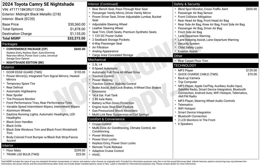 Used 2024 Midnight Black Metallic Toyota SE Nightshade image 29