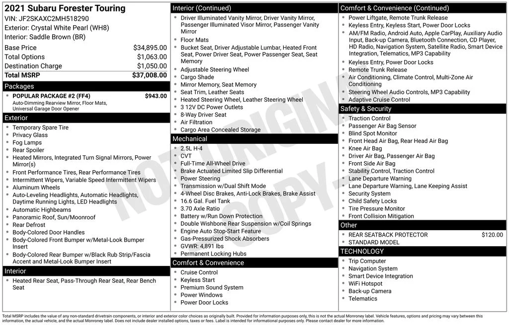 Used 2021 White Subaru Touring image 6