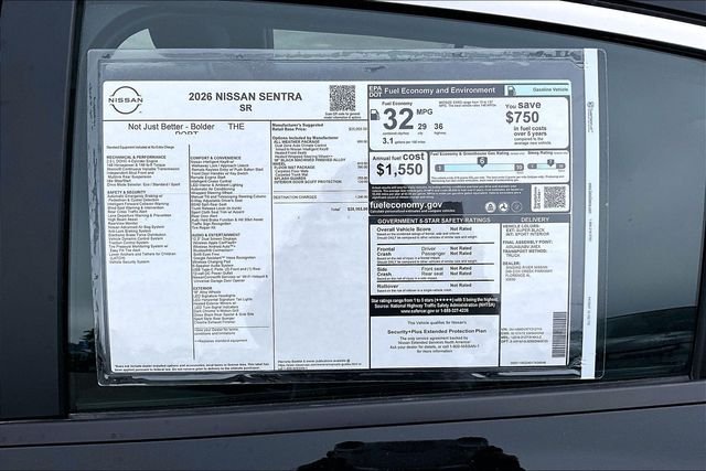 New 2026 Nissan Sentra SR 4D Sedan