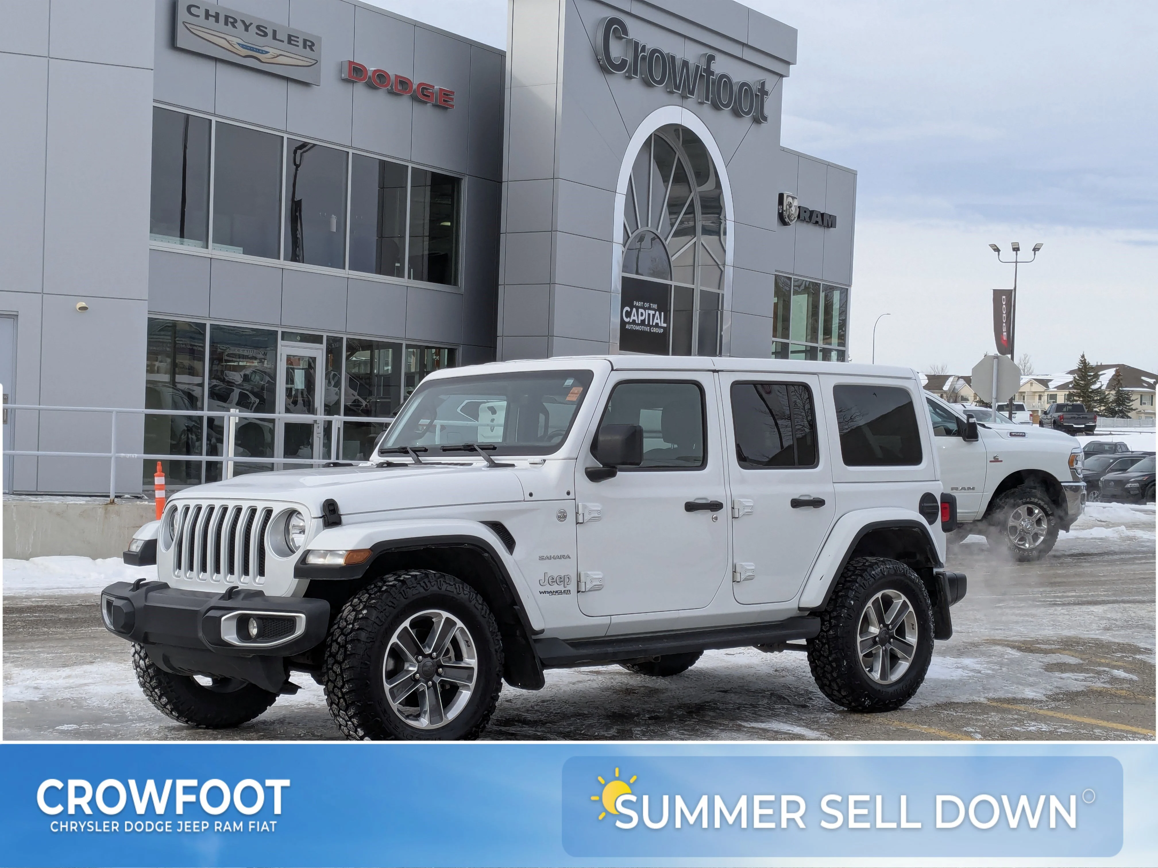Used 2022 White Jeep Unlimited Sahara - Cold Weather Grp - Leather - Alpine Audio - Remote Start & More image 1