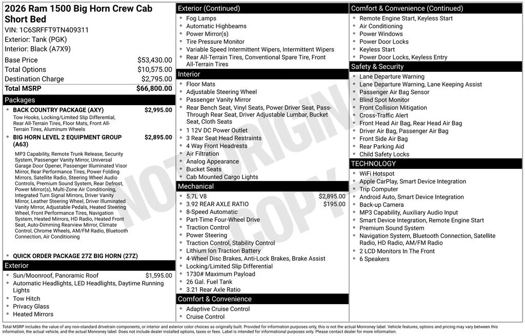 New 2026 Tank Exterior Paint RAM Big Horn/Lone Star image 6