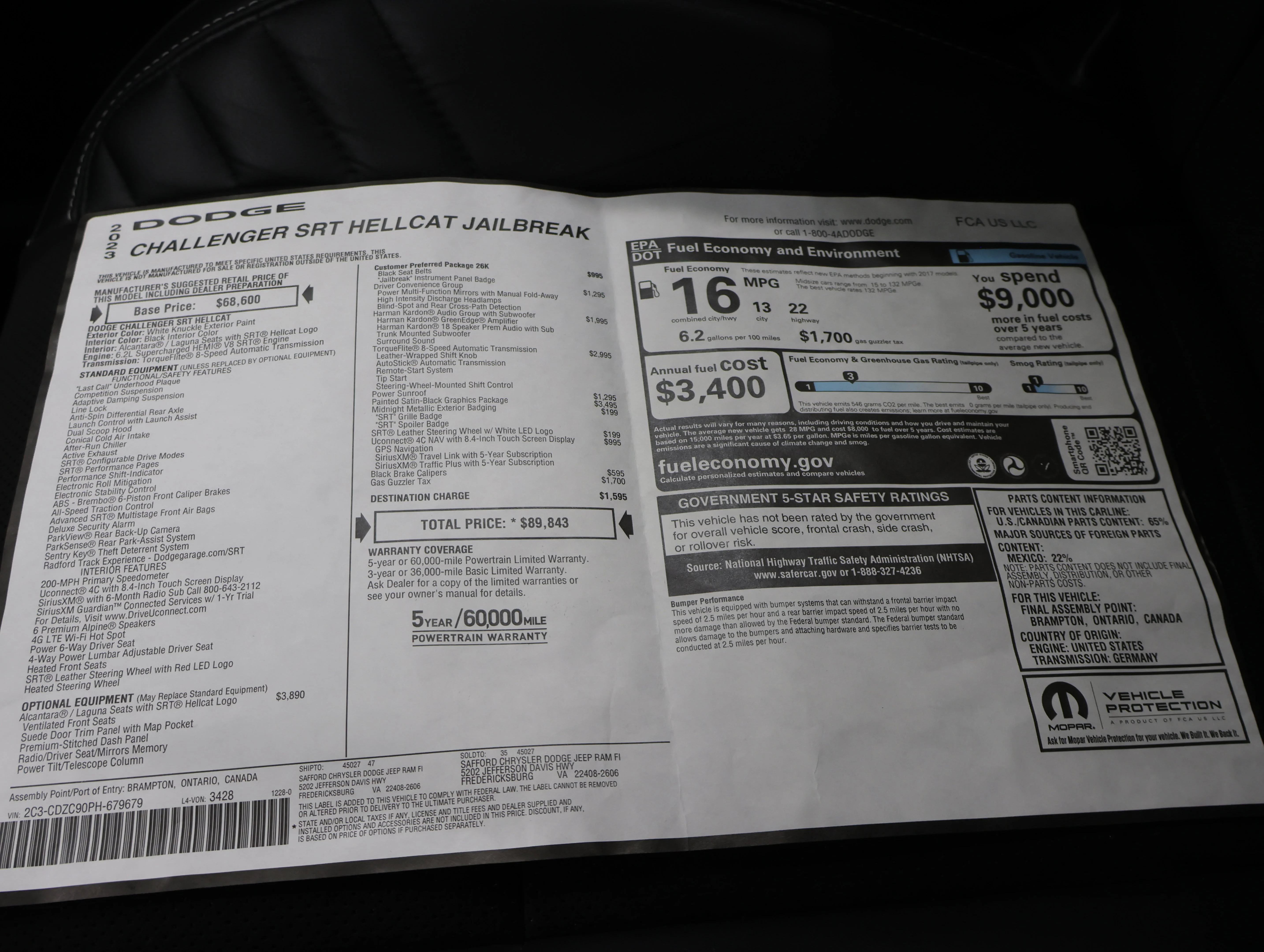 Used 2023 White Knuckle Clearcoat Dodge SRT Hellcat Jailbreak image 58