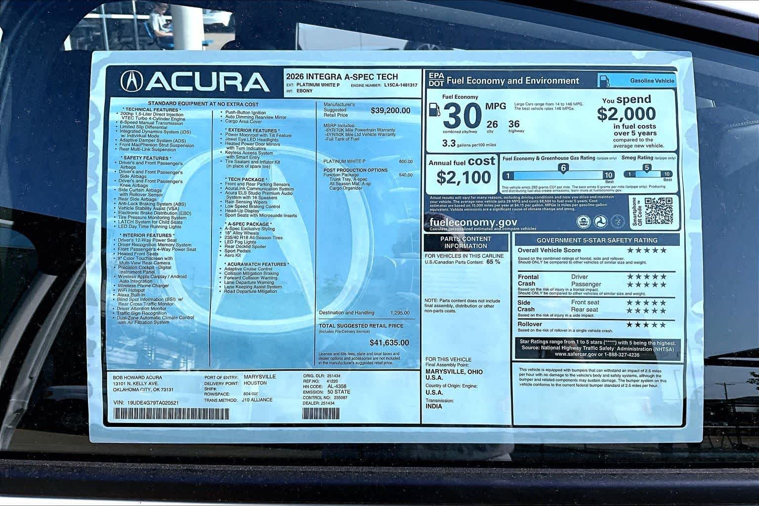 New 2026 Platinum White Pearl Acura w/A-Spec Technology Package image 19