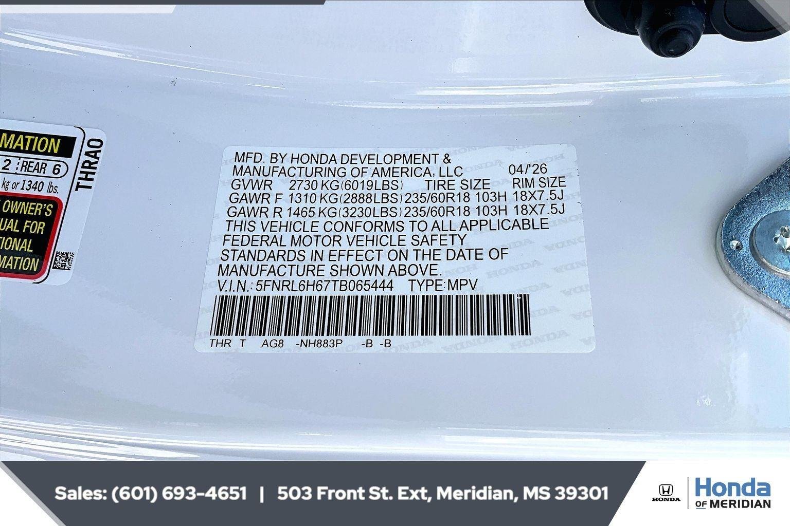 New 2026 Platinum White Pearl Honda EX-L image 11