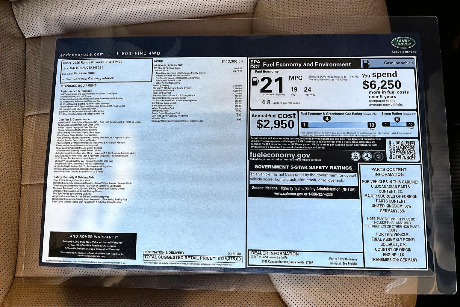 New 2026 Varesine Blue Metallic Land Rover SE image 20