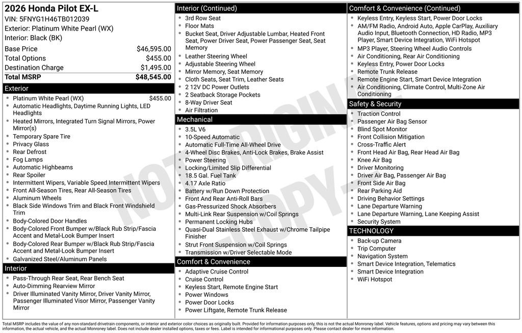 Certified Used 2026 Platinum White Pearl Honda AWD EX-L image 40