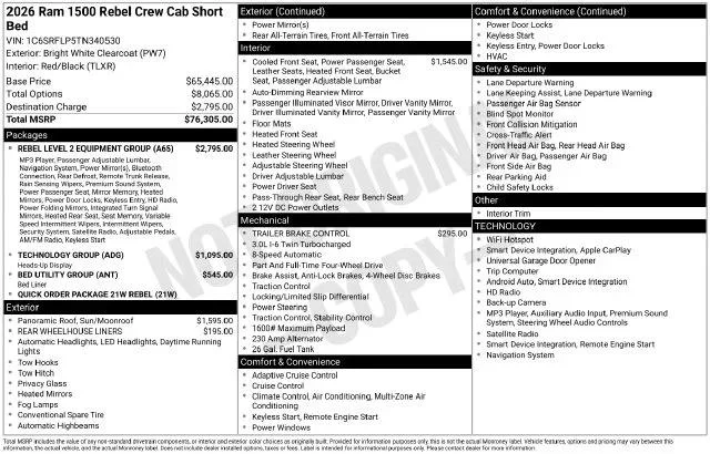 New 2026 Bright White Clear-Coat Exterior Paint RAM REBEL image 34