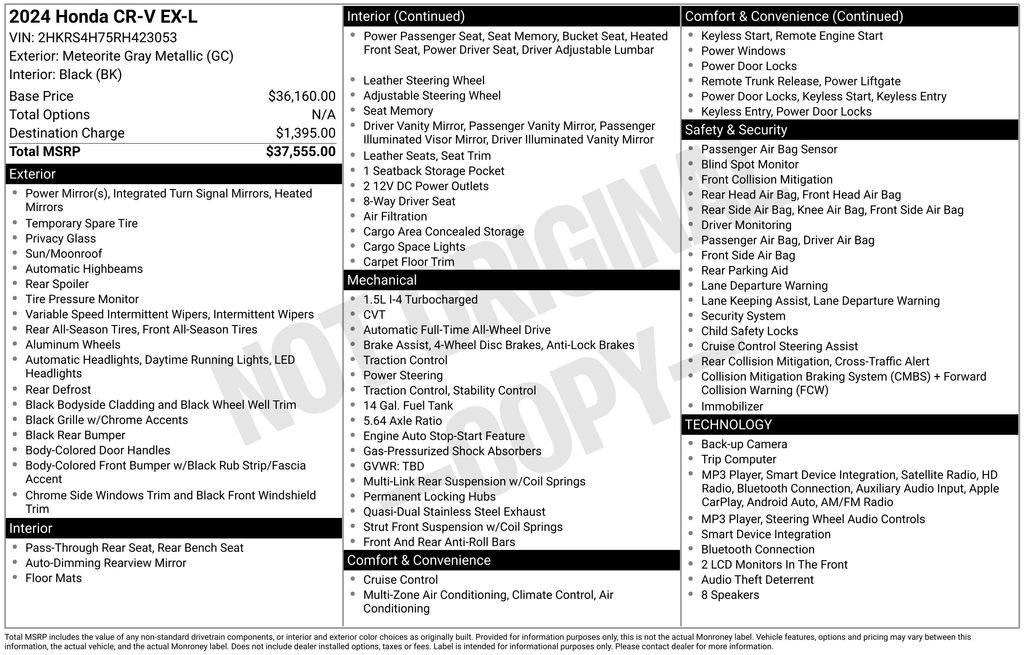 Used 2024 Gray Metallic Honda EX-L image 2