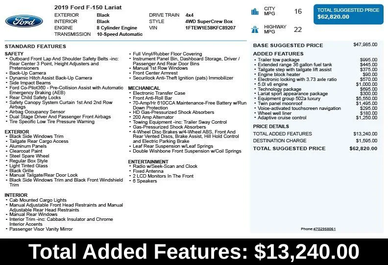 Used 2019 Black Ford Lariat image 3