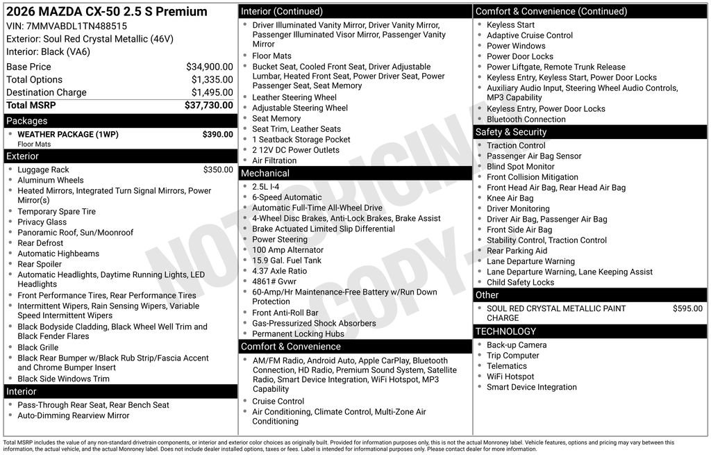 New 2026 Soul Red Crystal Metallic Mazda 2.5 S Premium AWD image 3