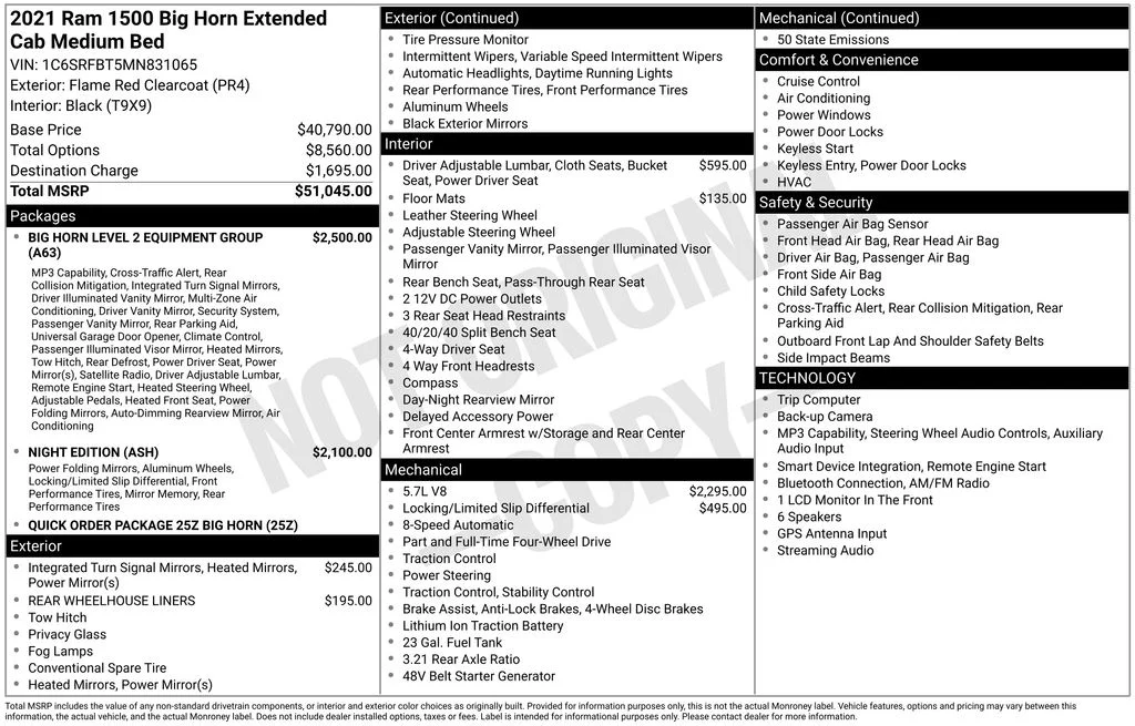 Used 2021 RAM Ram 1500 Pickup Big Horn/Lone Star with VIN 1C6SRFBT5MN831065 for sale in Elk River, Minnesota