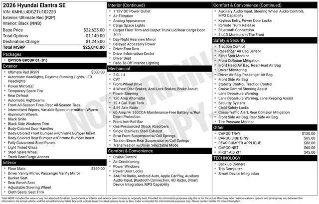 Used 2026 Red Hyundai SE image 38