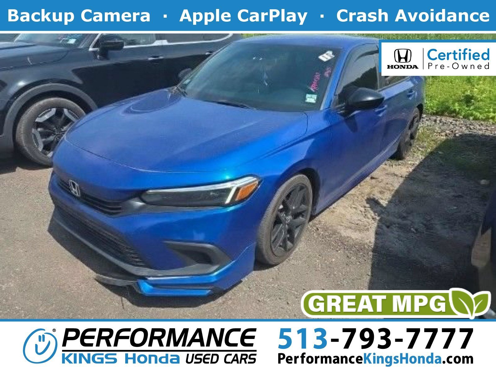 Certified Used 2022 Aegean Blue Metallic Honda Sport image 1