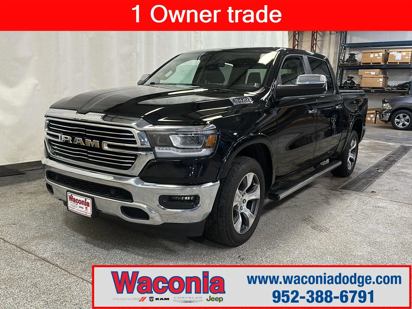 Used 2019 Diamond Black Crystal Pearlcoat Ram Laramie image 1