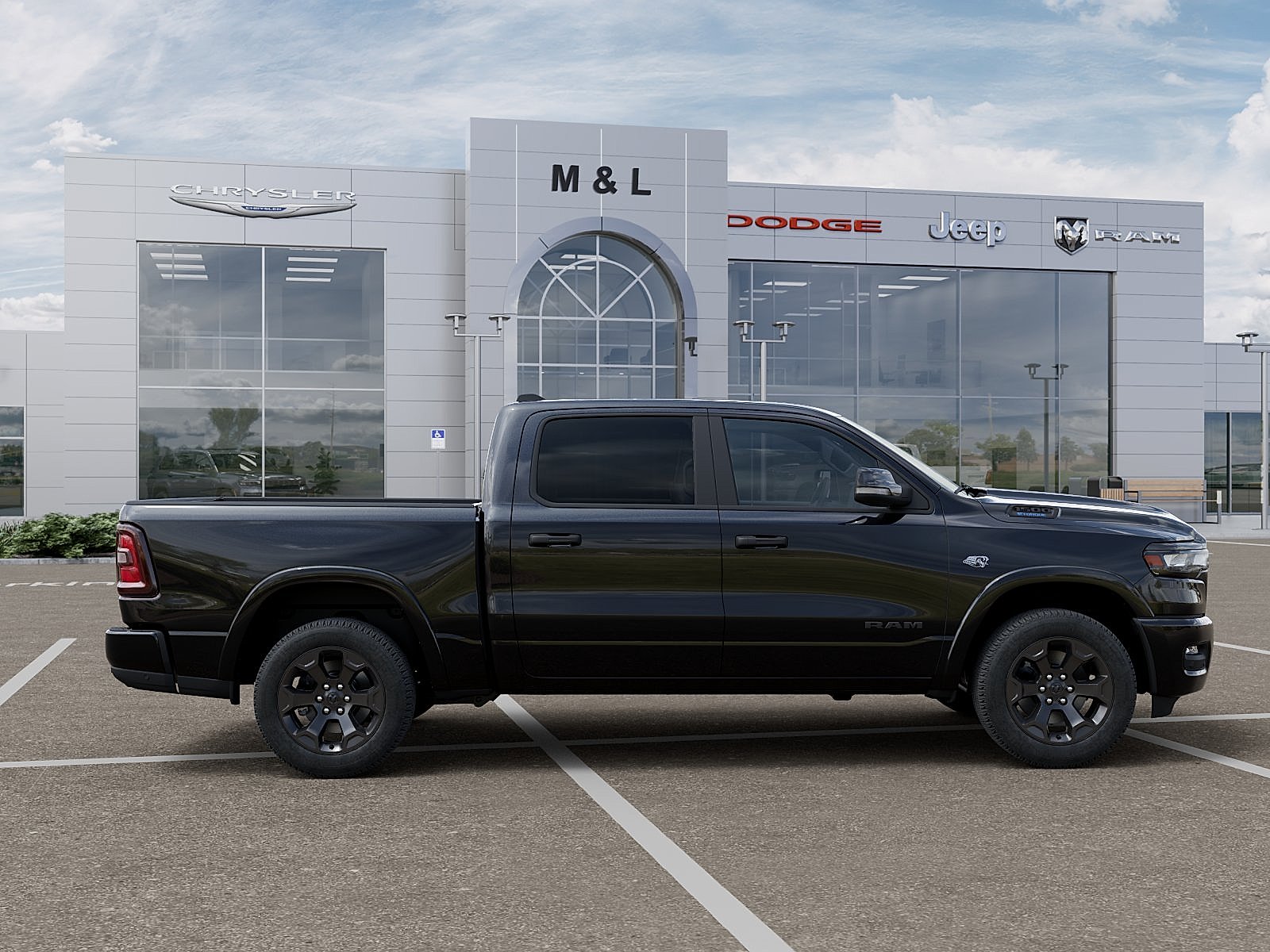 New 2026 Diamond Black Crystal Pearl-Coat Exterior Paint RAM Big Horn Quad Cab 4x2 6