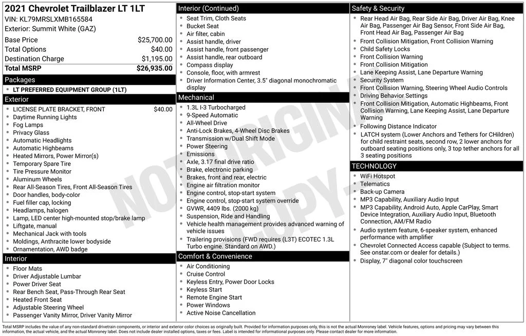 Used 2021 Summit White Chevrolet LT image 39