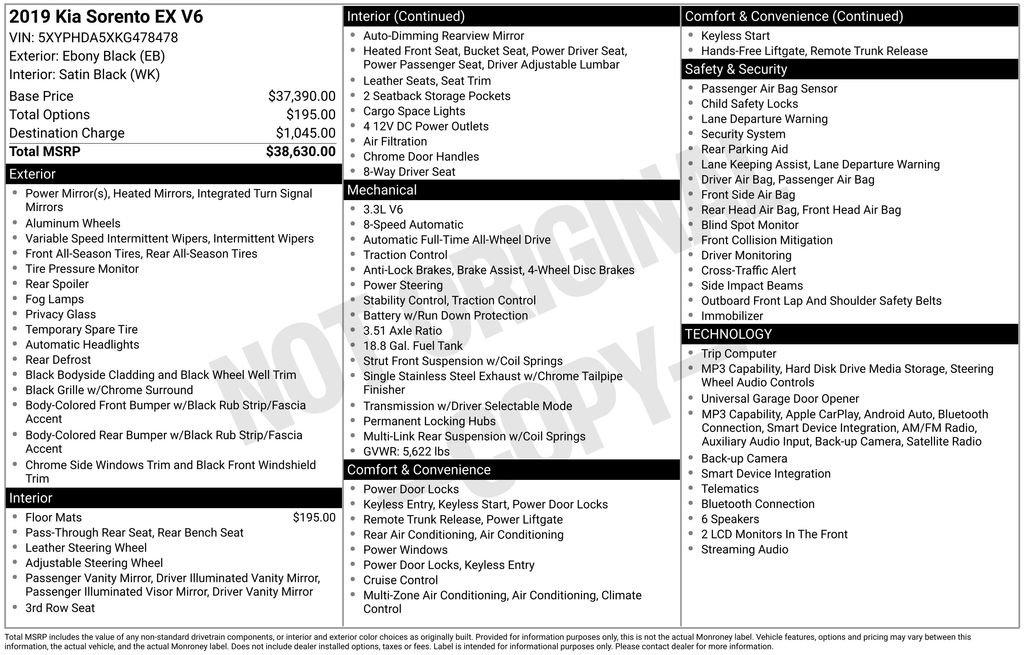 Used 2019 Black Kia EX image 9