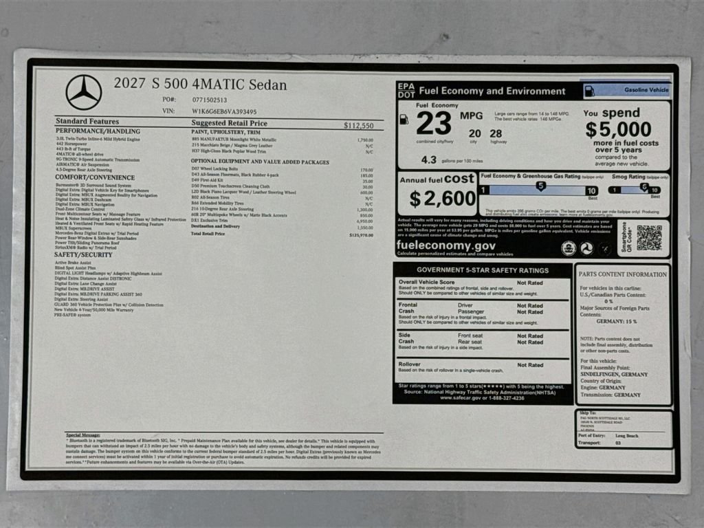New 2027 MANUFAKTUR Moonlight White Metallic Mercedes-Benz S 500 image 9