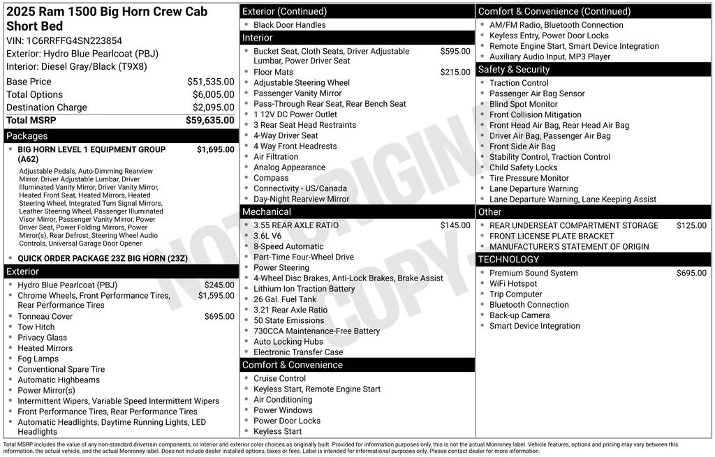 New 2025 Hydro Blue Pearl-Coat Exterior Paint RAM Big Horn/Lone Star image 6