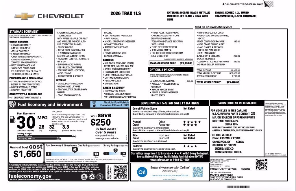 New 2026 Mosaic Black Metallic Chevrolet LS image 2