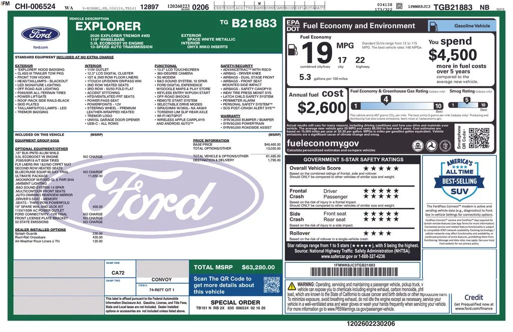 New 2026 White Ford Tremor image 8