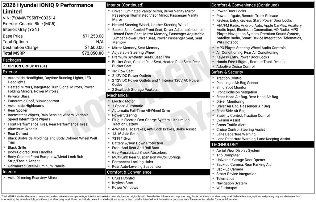 Used 2026 Hyundai IONIQ 9 Performance Limited with VIN 7YAMWFS58TY003514 for sale in Highland Park, IL