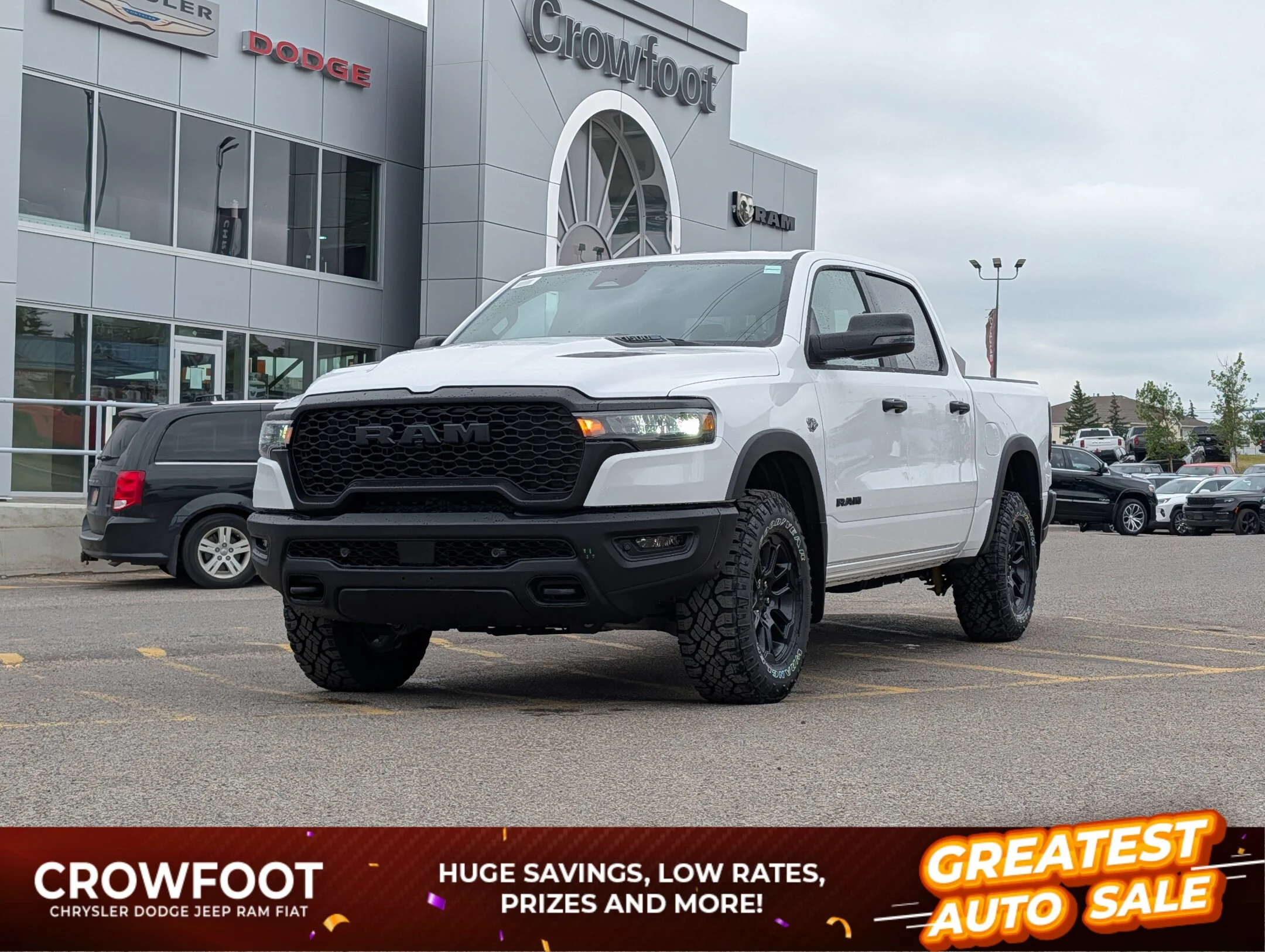 New 2026 White RAM Rebel - - Level 1 Grp - Steel Sport Hood - Trailer Brake Control - Power Adj Pedals & More! image 1