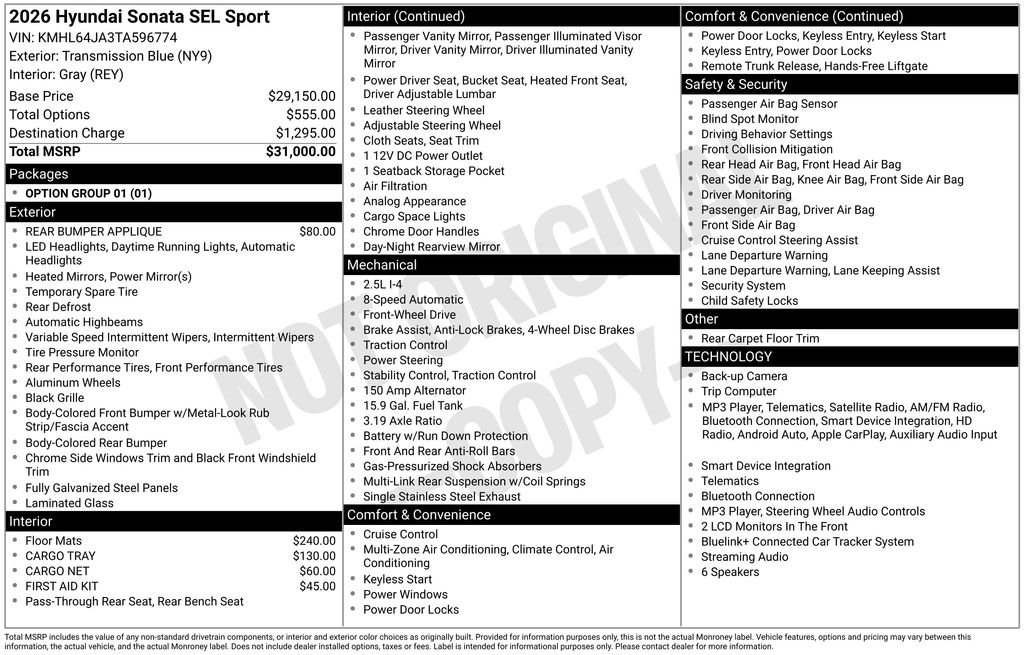 New 2026 Blue Hyundai SEL Sport image 4