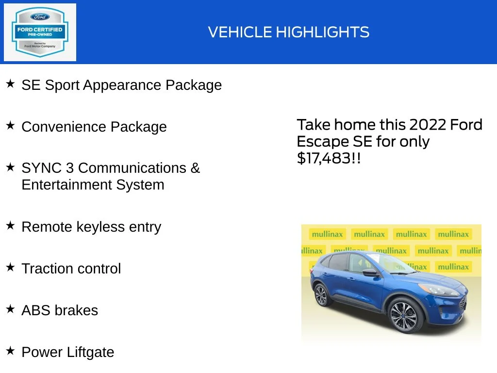Certified Used 2022 Blue Ford SE image 18