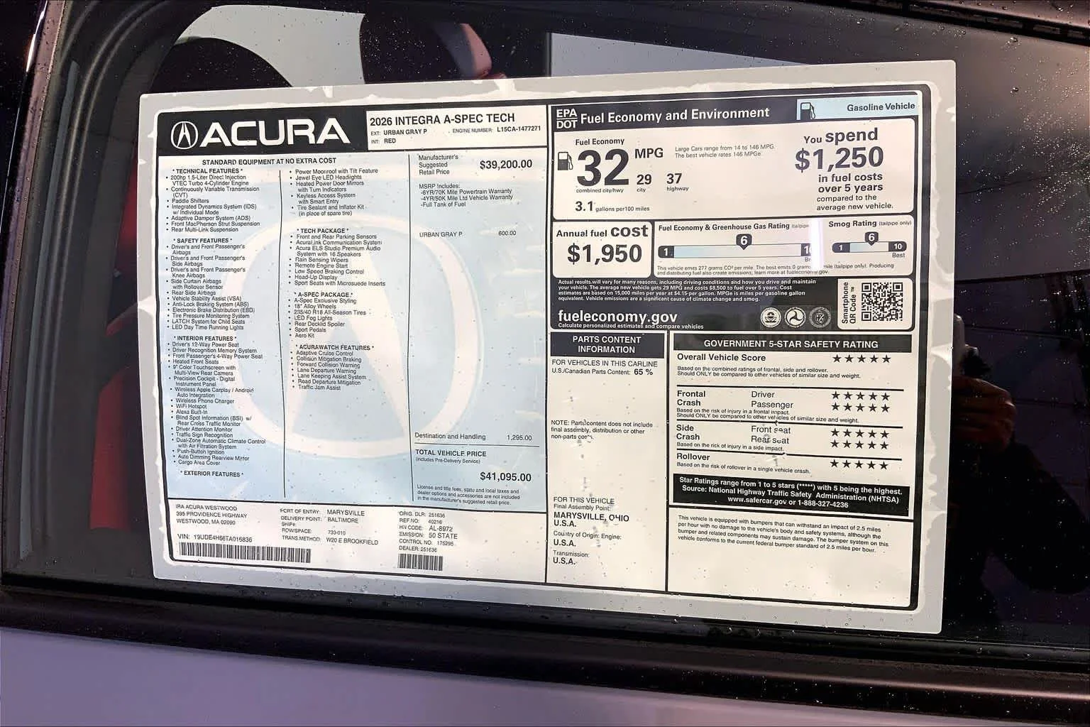 New 2026 Urban Gray Pearl Acura With A-Spec Technology Package image 19