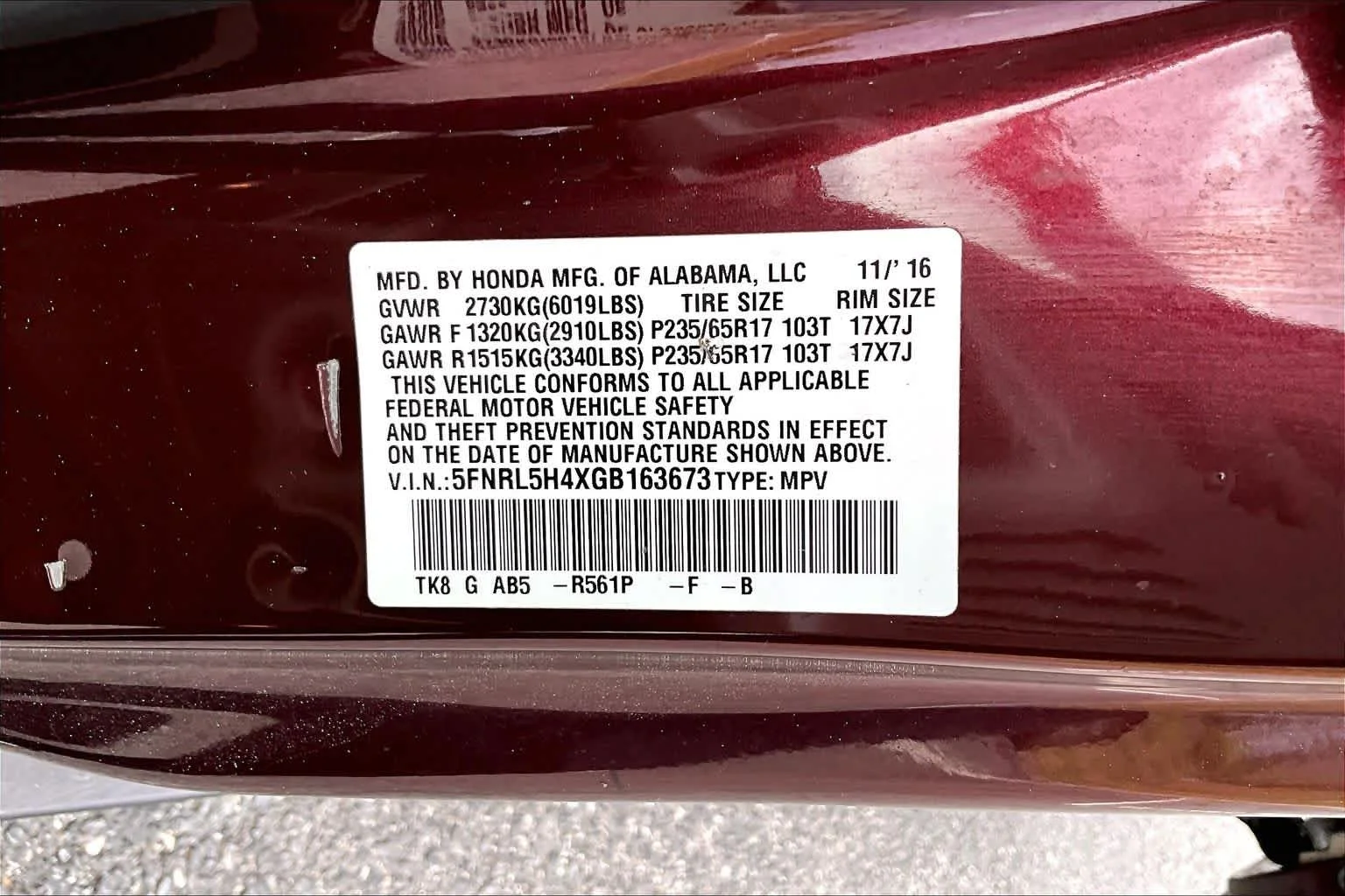 Used 2016 Deep Scarlet Pearl Honda EX image 35