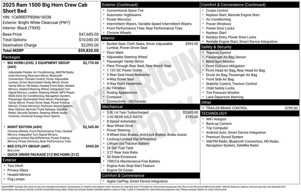 New 2025 Bright White Clear-Coat Exterior Paint RAM Big Horn/Lone Star image 6