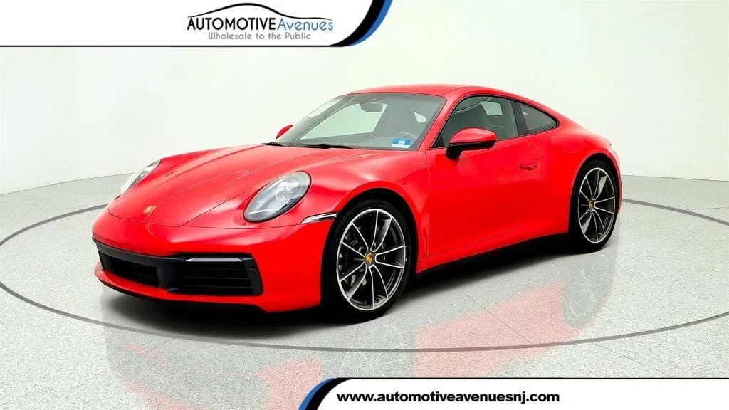Used 2020 Guards Red Porsche Carrera Coupe w/ Classic Wheels, Bose Audio, LCA & Cooled Seats image 1