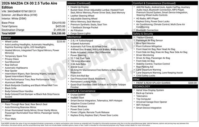 Used 2026 Black Mazda 2.5 Turbo Aire Edition image 5
