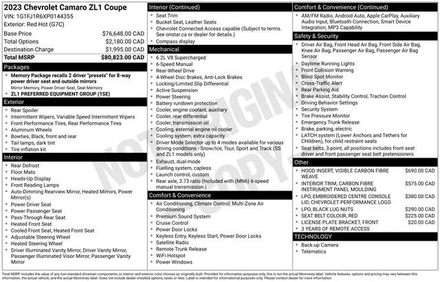 Used 2023 Red Chevrolet ZL1 image 1