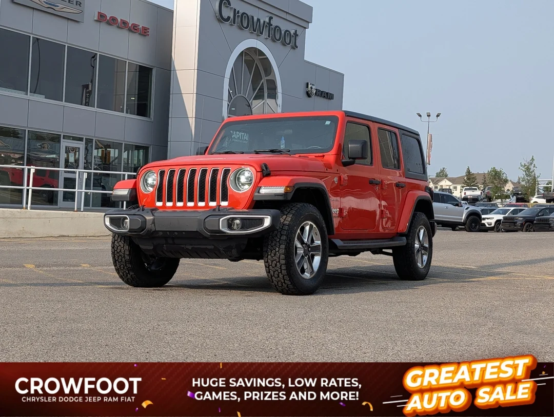Used 2020 punk n metallic Jeep Sahara - - 4x4 - Leather Seats - Freedom Top - Remote Start & More! image 1