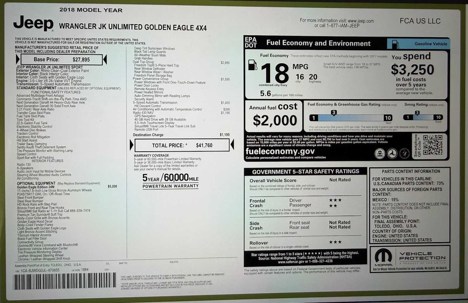 Certified Used 2018 Rhino Clearcoat Jeep Golden Eagle image 4