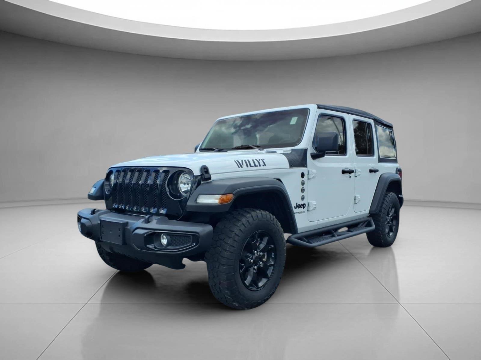 Used 2022 Bright White Clearcoat Jeep Unlimited Willys Sport image 1