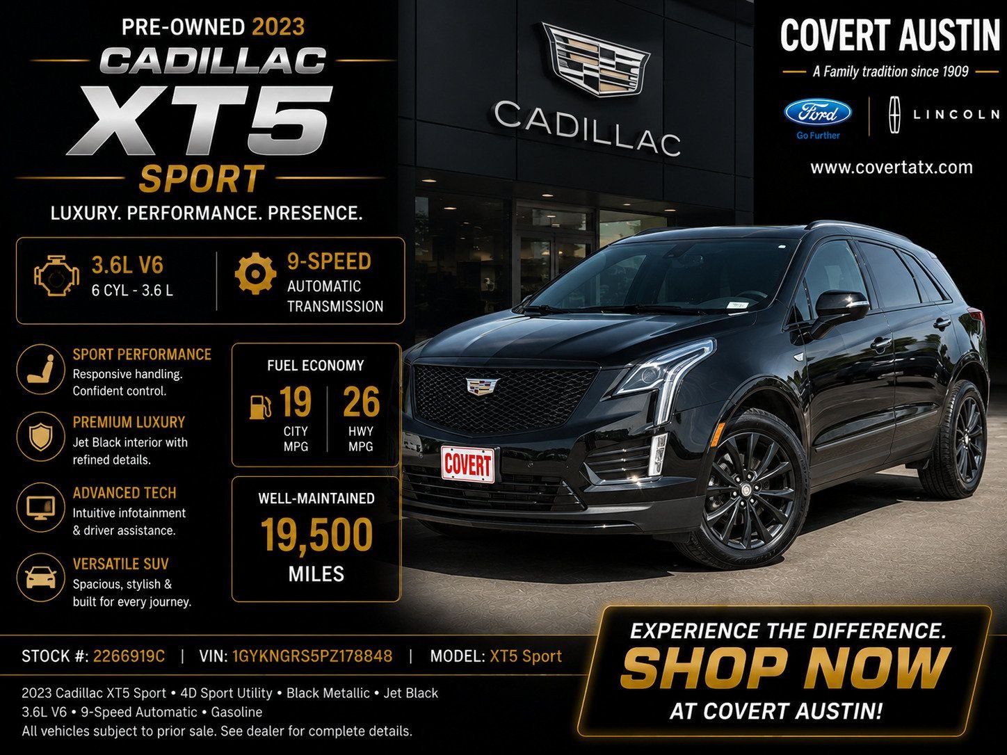 Used 2023 Black Cadillac Sport image 1