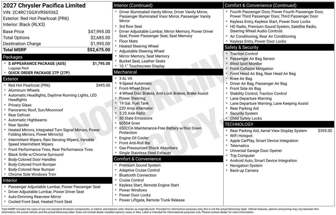 New 2027 Red Hot Pearl-Coat Exterior Paint Chrysler Limited image 27