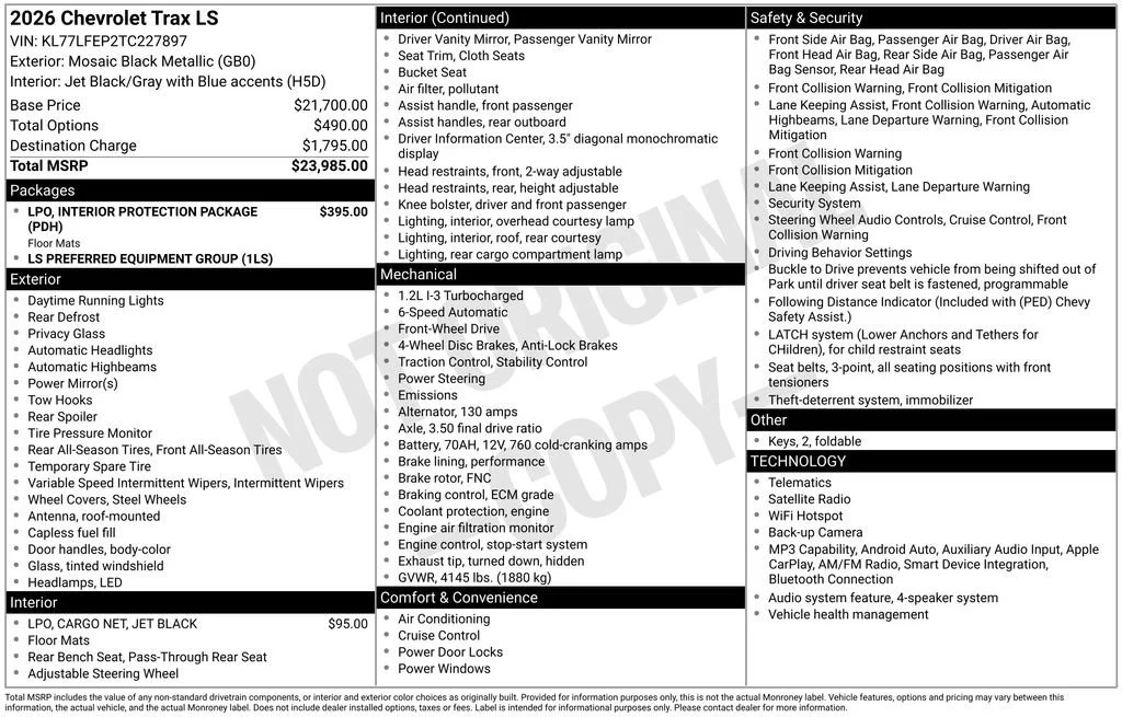 New 2026 Mosaic Black Metallic Chevrolet LS image 4