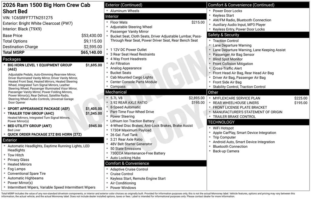 New 2026 Bright White Clear-Coat Exterior Paint RAM Big Horn/Lone Star image 6