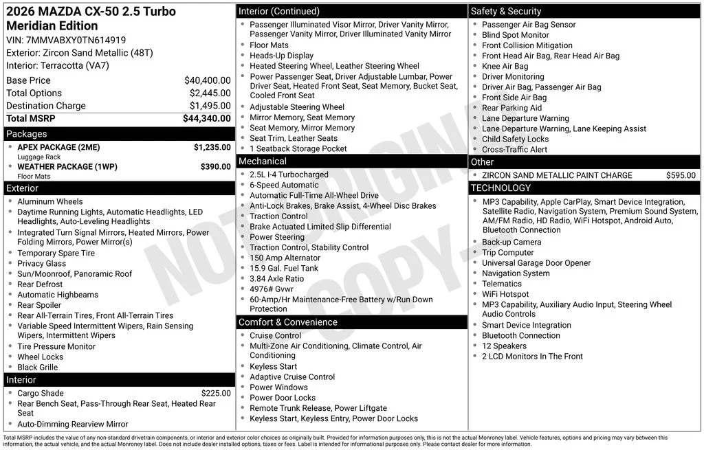 New 2026 Beige/tan Mazda 2.5 Turbo Meridian Edition image 3
