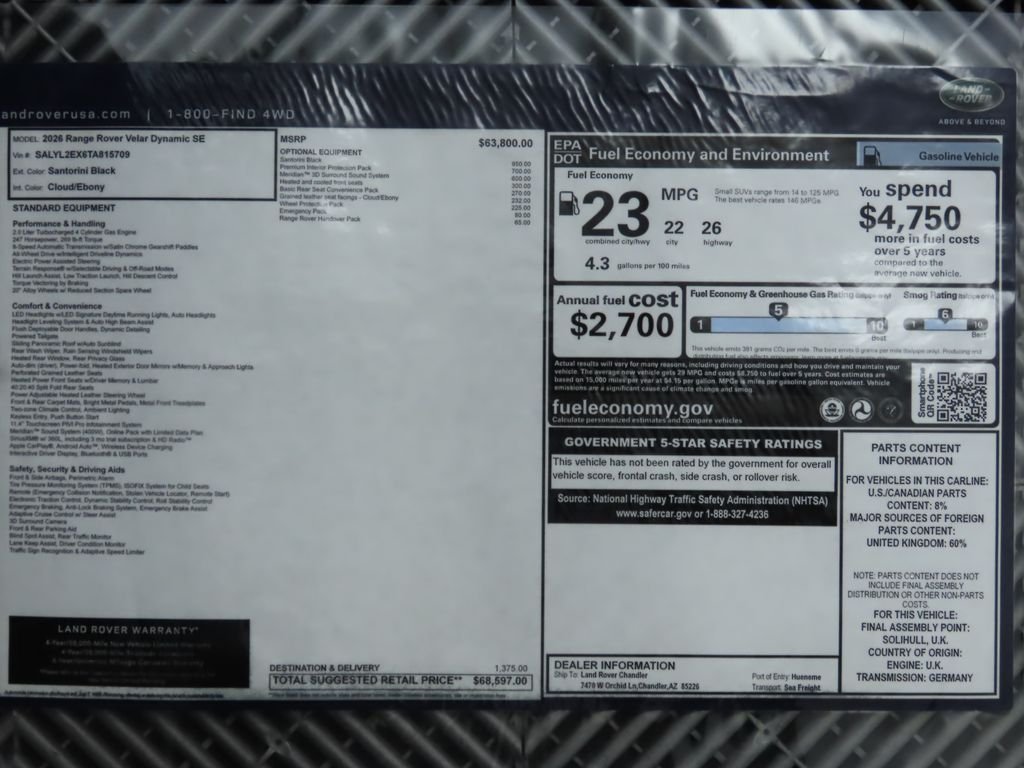Used 2026 Santorini Black Metallic Land Rover Dynamic SE image 9