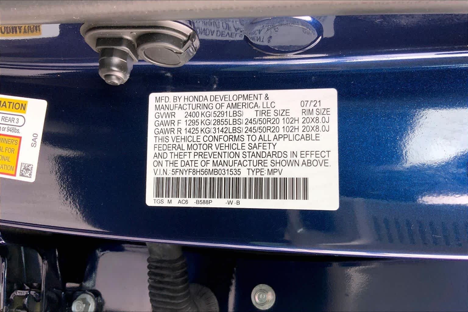 Used 2021 Obsidian Blue Pearl Honda EX-L image 34