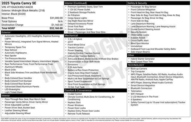 Used 2025 Black Toyota SE image 7