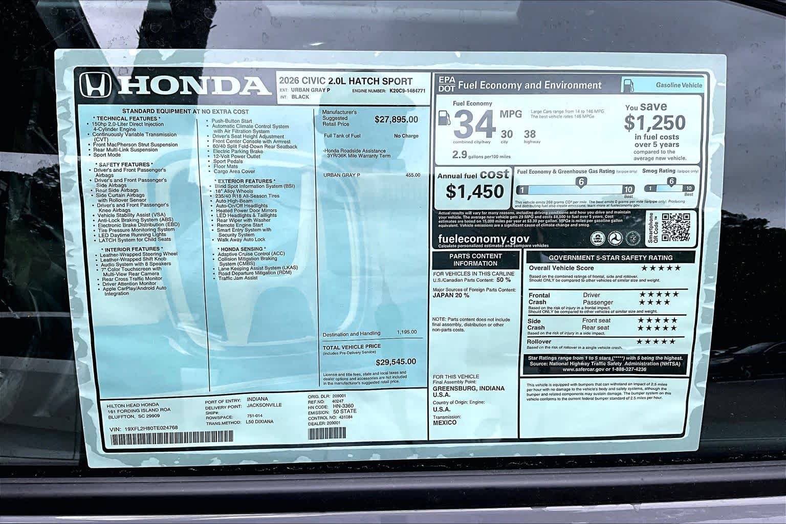 New 2026 Urban Gray Pearl Honda FWD Sport image 17