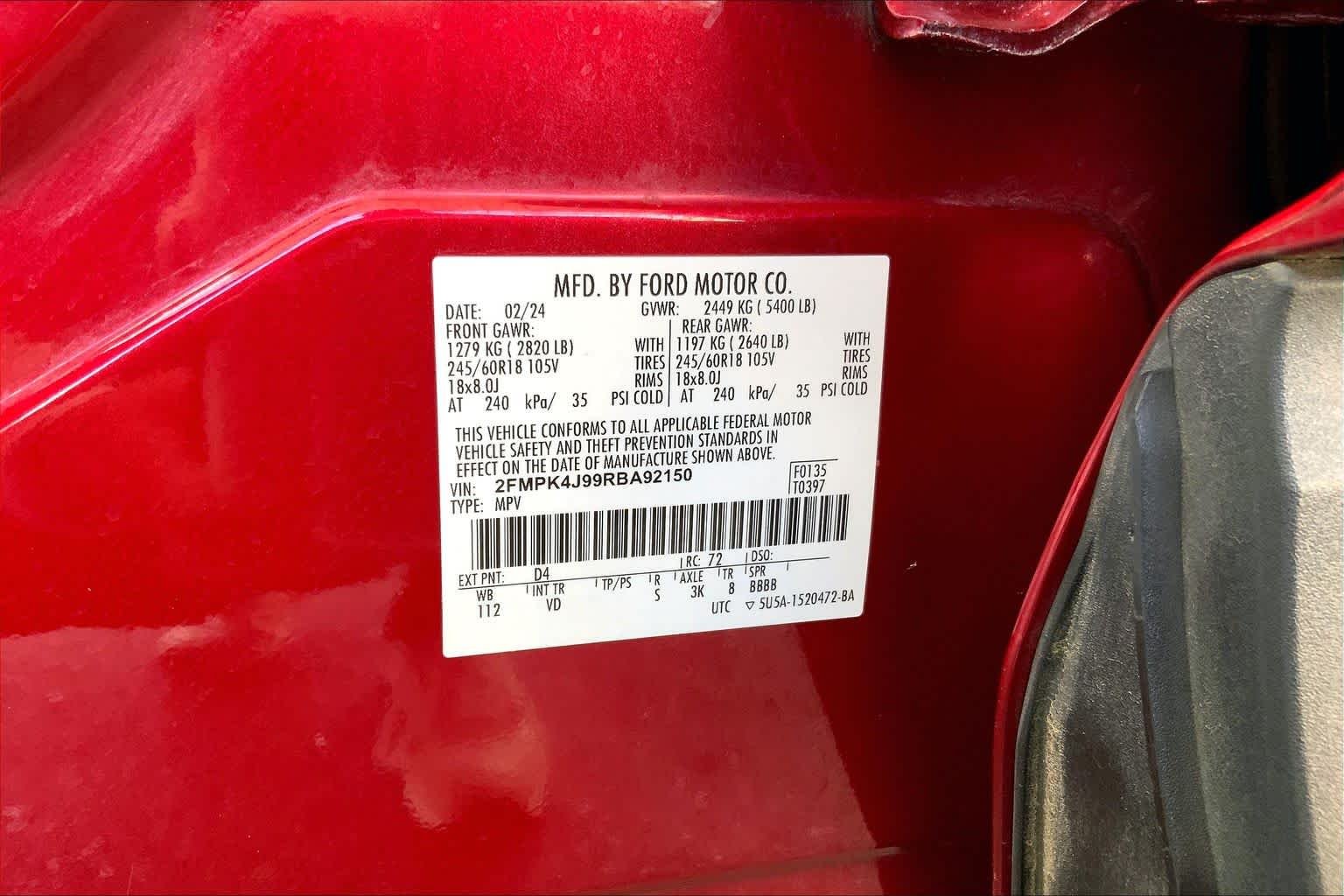 Used 2024 Rapid Red Metallic Tinted Clearcoat Ford SEL image 34