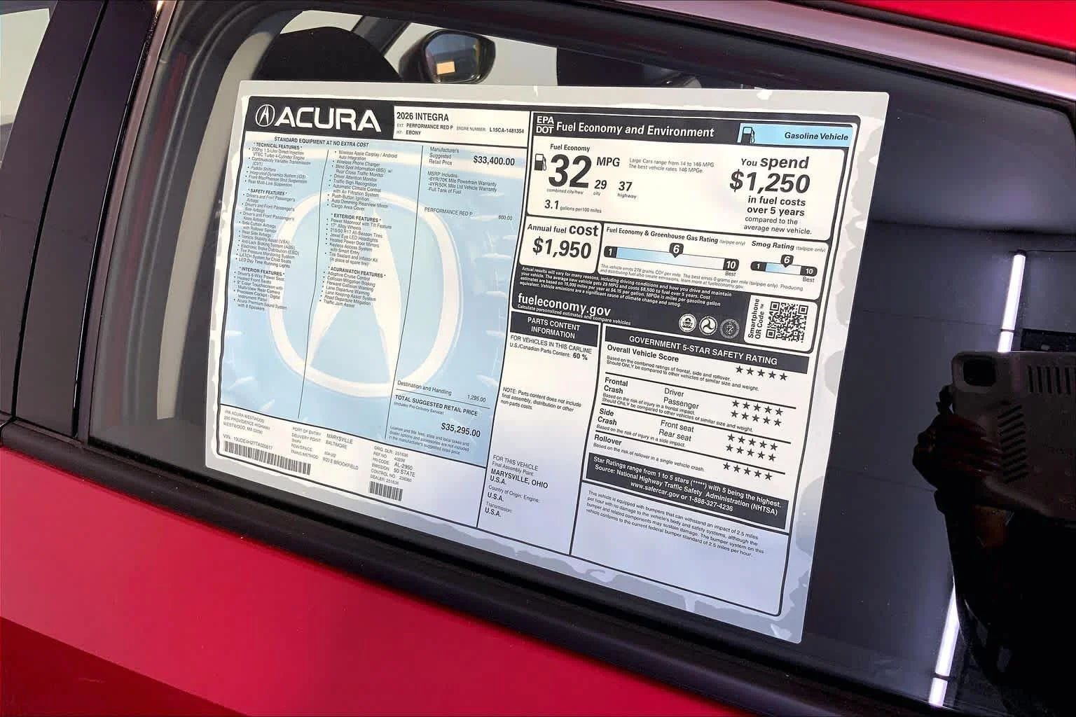 New 2026 Performance Red Pearl Acura BASE image 19