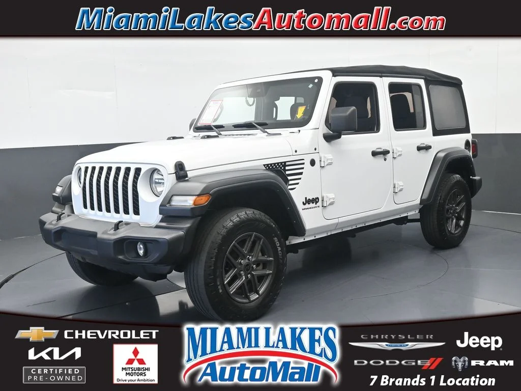 Used 2024 Bright White Clearcoat Jeep Sport S image 1